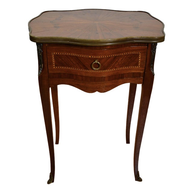 1910 Antique French Louis XV Walnut Satin Wood Inlay Nightstand Table France For Sale