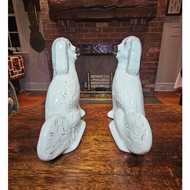 Ceramic Pair of Antique Old Staffordshire Dogs With Newcomb Collage in New Orleans Provenance For Sale - Image 7 of 15
