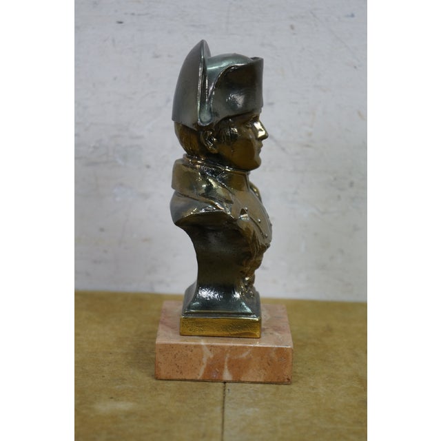 Cast Spelter Metal Bust of Napoleon Library Statue Paperweight Marble Base 7" For Sale - Image 4 of 12