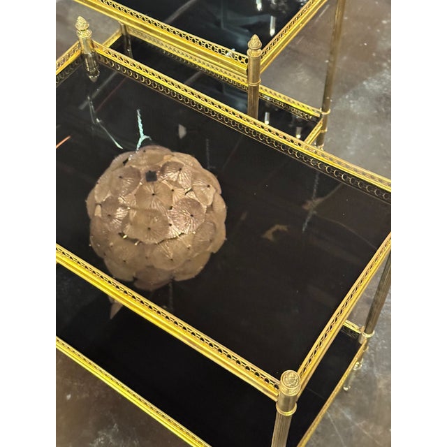 Pair of Jansen Manner Brass and Black Glass Tables For Sale - Image 9 of 10