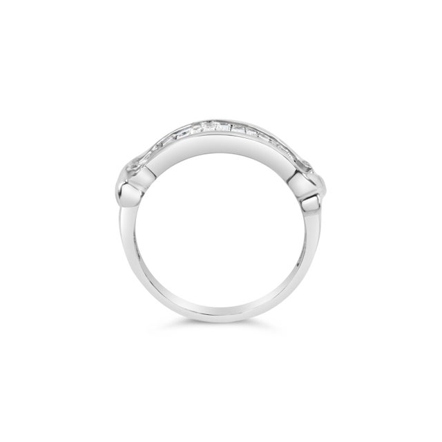 Early 21st Century .925 Sterling Silver 1/2 Cttw Baguette Cut Diamond Channel Set X-Station Wedding Ring (H-I Color, I1-I2 Clarity) - Size 7-1/2 For Sale - Image 5 of 7