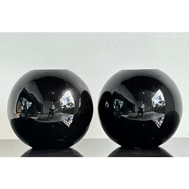 Mid-Century Modern Vintage Boho Glazed Ceramic Sphere Vases - A Pair For Sale - Image 3 of 8