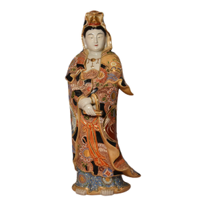 Mid 20th Century Signed Japanese Satsuma Moriage Guanyin Figure