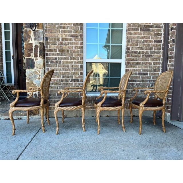 Set of 2 (Only 1 Set Available) Twisted and Knotted Rope Motif Cane Back Arm Chairs, 1970s, in the Style of Napoleon III and Comini and Modonutti For Sale - Image 10 of 12