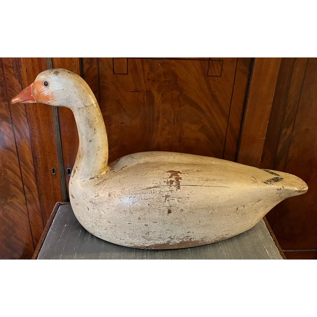 Beige Antique Carved Wood & Paint Decorated Snow Goose Waterfowl Bird Decoy Circa 1920 For Sale - Image 8 of 18