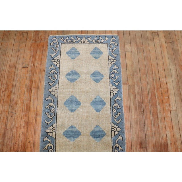 Vintage Blue Tan Small Turkish Runner - 2'2" x 6' For Sale In New York - Image 6 of 7