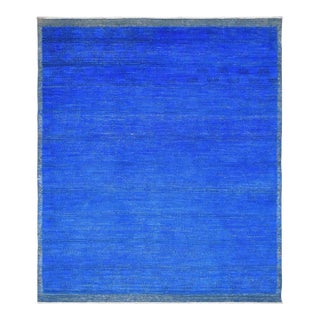 Blue Hand Knotted Modern Wool Rug For Sale