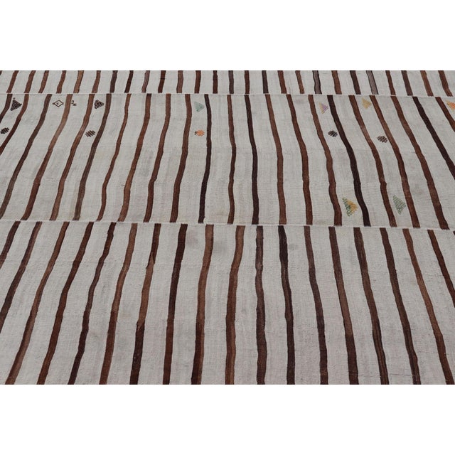 Vintage Turkish Kilim in Wool With Geometric Striped Panel Design 14'8" X18'6" For Sale - Image 4 of 13