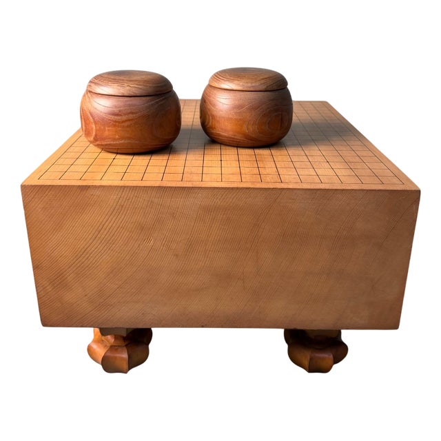 Japanese Go Set in Keyaki Wood with Stones, 1950s, Set of 3 For Sale