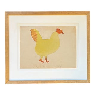 Sarah Lapp (American) Lancaster, Pennsylvania Folk Art Watercolor Painting of a Rooster or Chicken For Sale