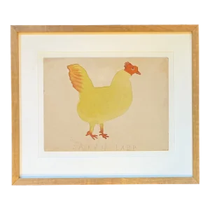 Sarah Lapp (American) Lancaster, Pennsylvania Folk Art Watercolor Painting of a Rooster or Chicken