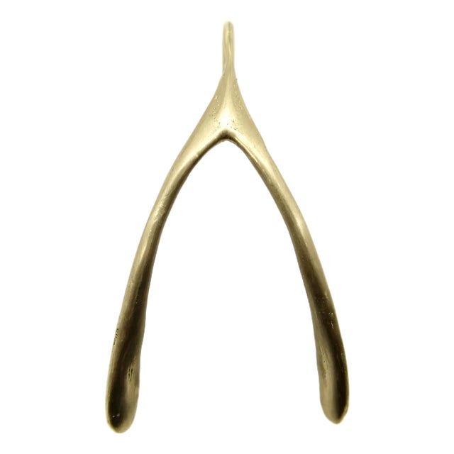 Vintage 14k Gold Make a Wish Wishbone Pendant For Sale