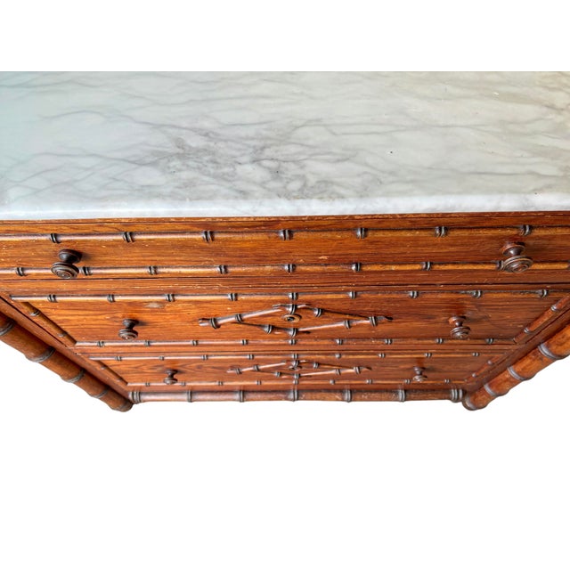 Antique French Commode in Faux Bamboo and Marble with Mirror, 1890s For Sale - Image 9 of 13