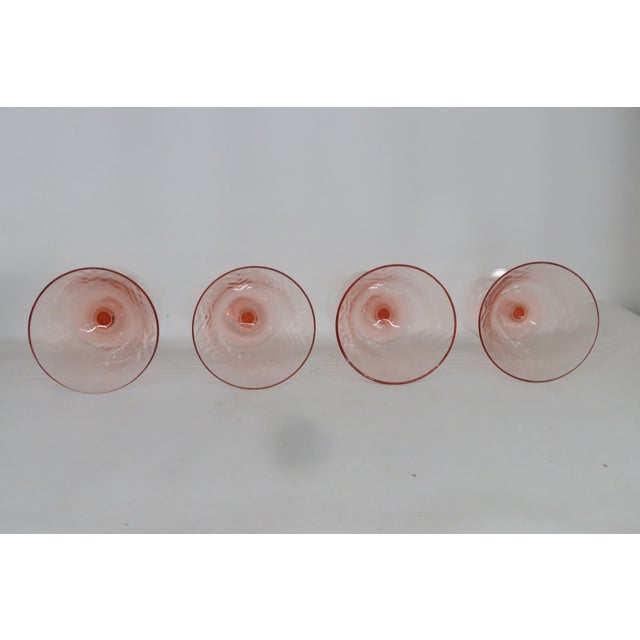 Early 20th Century Early 20th Century Pink Stem Depression Glass Optic Swirl Glassware Wine Sherry Goblets 4751b - 4pc For Sale - Image 5 of 11