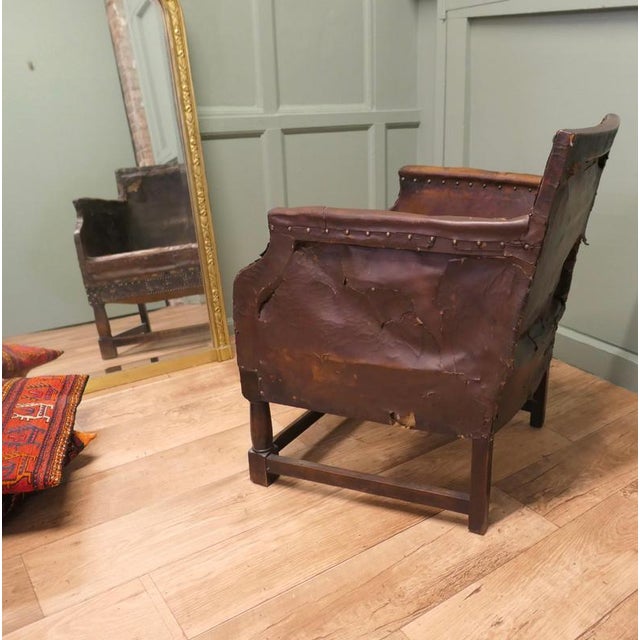 Scottish School Leather Fireside Chair, 1920 For Sale - Image 6 of 8