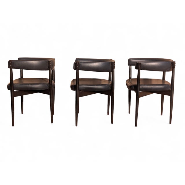 Vintage Chairs in Wood and Black Imitation Leather, 1960s, Set of 3 For Sale - Image 4 of 9