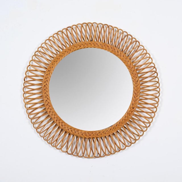 Mid-Century Italian Bamboo and Wicker Round Mirror by Franco Albini, 1960s For Sale - Image 6 of 13