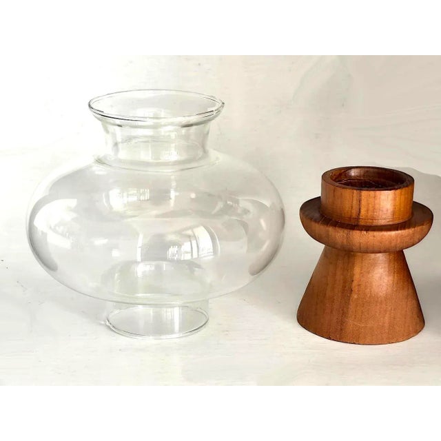 1970s Mid 20th Century Teak Wood Hurricane Candle Holder With Glass Chimney For Sale - Image 5 of 9
