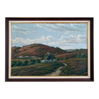 Antique Original Landscape Oil Painting, Signed Countryside Art For Sale