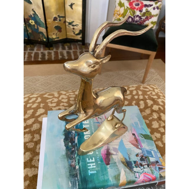 Brass Mid Century Brass Galloping Gazelle- Vintage Brass Shelf Decor For Sale - Image 8 of 11