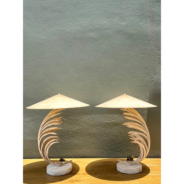 Late 20th Century Vintage Michael Taylor Palm Frond Table Lamps - Pair For Sale - Image 5 of 13