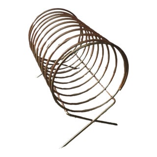 Atomic Vintage 1950s Mid-Century Modern Brass Coil Vinyl Record Holder Magazine Book Rack For Sale