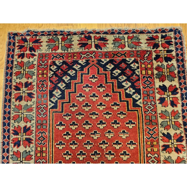 Red Vintage Turkish Village Area Rug, Hand-Knotted Wool, Red & Navy, 1950s, 3' x 5' For Sale - Image 8 of 15