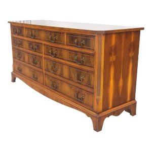 Yew Wood Long 9 Drawers Long Pencil Inlaid Dresser Credenza Brass Drops