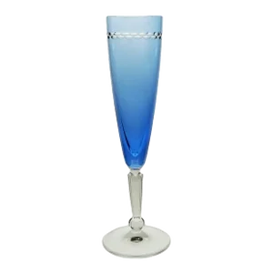 Late 20th Century Nachtmann Cortina Glass Crystal Modern Sky Blue Fluted Champagne Glass
