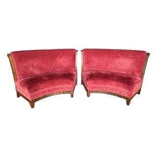 A Pair of Red Velvet Settee Dining Benches For Sale