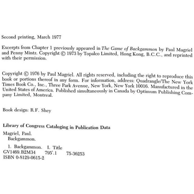 "Backgammon" 1977 Magriel, Paul For Sale - Image 11 of 11