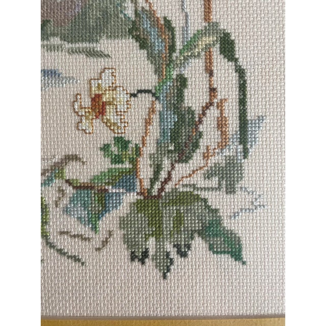 Vintage Mid 20th Century Framed Cross Stitch Botanical Landscape Art For Sale - Image 4 of 7