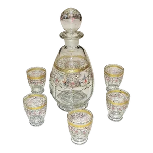 1920s Venetian Decanter & 6 Liquor Glasses- 7 Pieces