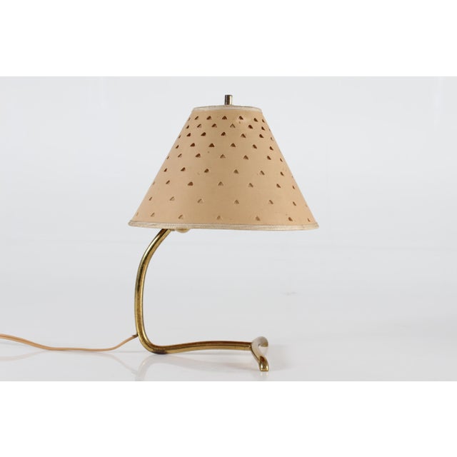Mid-Century Modern Small Vintage Table Lamp in Brass with Punched-Paper Shade by Hans Bergström, Denmark, 1940s For Sale - Image 3 of 13