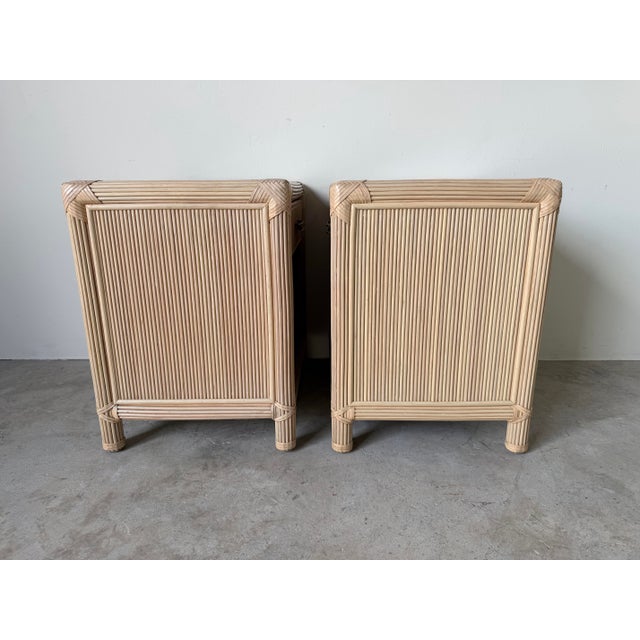Vintage Coastal Rattan & Leather Top One-Drawer Nightstands – A Pair For Sale In Miami - Image 6 of 12