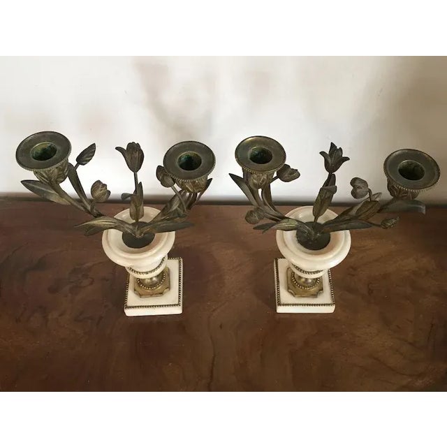 Bronze 18th Century French Louis XVI Fire Gilt Bronze & White Marble Candelabra - A Pair For Sale - Image 8 of 11