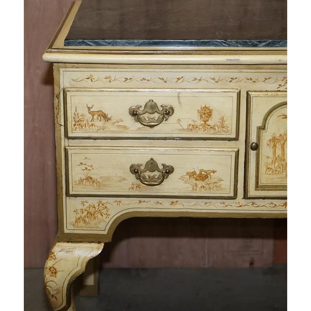 Chinese Chippendale Style Sideboard with Chinoiserie Marble Top For Sale - Image 3 of 18