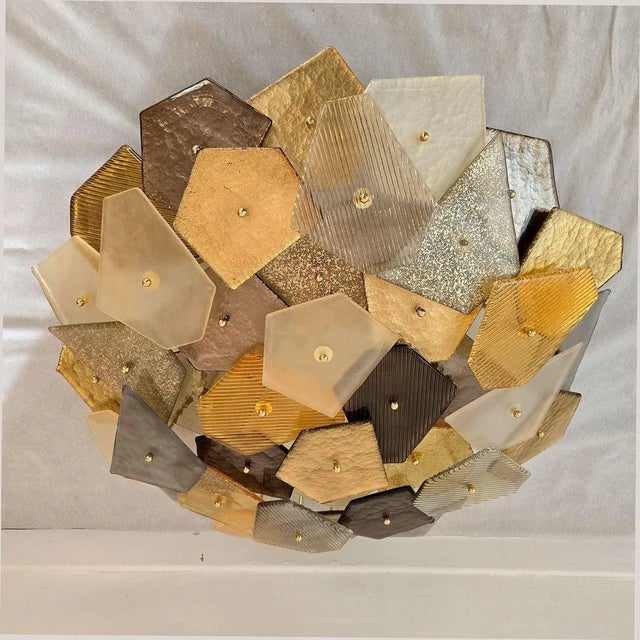 Large Modern Murano glass flush mount chandelier, Italy 21st century. The Italian flush mount light is made of various...