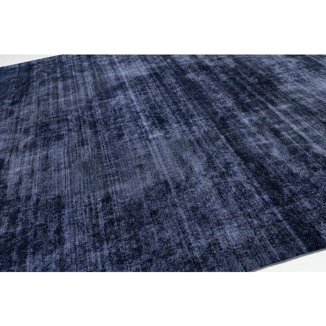 Midnight Indigo Vintage Overdyed Persian Rug – Distressed Hand-Knotted Wool For Sale In New York - Image 6 of 10
