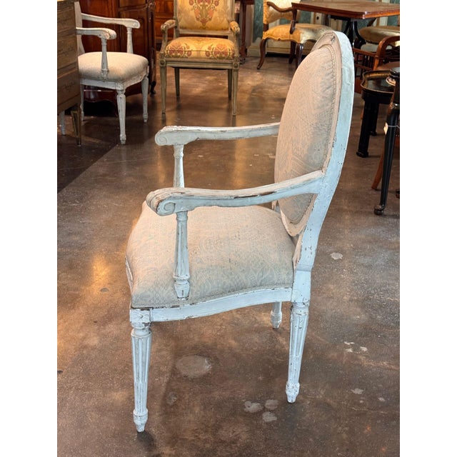 Pair of 19th Century Louis XVI Style Painted Oval-Back Fauteuils For Sale - Image 9 of 11