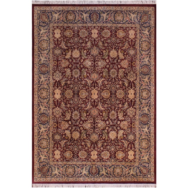 Elegant Floral Pak-Persian Maroon/Blue Wool Rug - 9'1'' X 12'2'' For Sale - Image 9 of 9