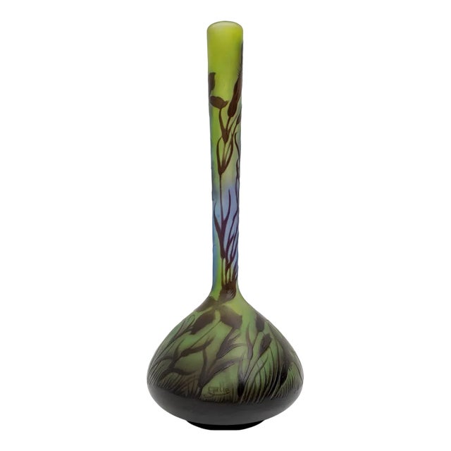 Art Nouveau Floral Decoration Cameo Bulb Glass Vase by Émile Gallé, France, 1900s For Sale