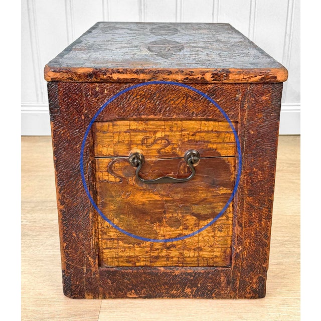 Wood Antique Arts & Crafts Flemish Pyrography Storage Chest Box For Sale - Image 7 of 10