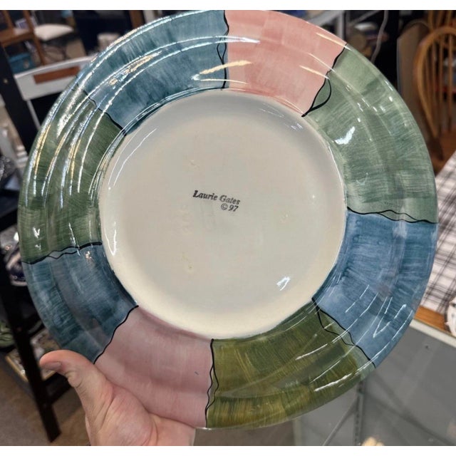 Italian Laura Gates 1997 Los Angeles Pottery Large Ocean Dish Bowl For Sale - Image 3 of 6