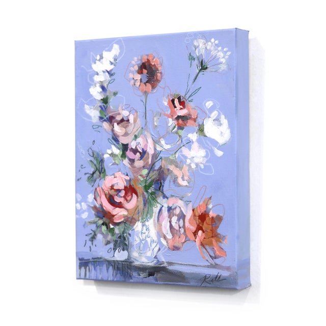 Periwinkle - Pastel Textured Floral Still Life Painting on Canvas Original Artwork by Kellie Newsome - Ready to Hang For Sale In Los Angeles - Image 6 of 9