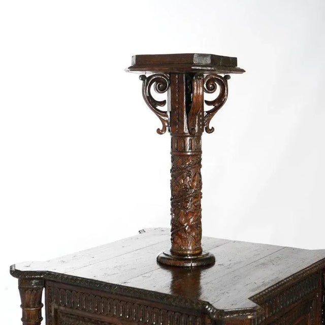 Early Antique Continental Carved Oak Reliquary Cabinet & Carved Columns, 18th Century For Sale - Image 6 of 13