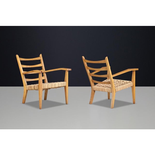 Italian Sculptural Beechwood Armchairs with Woven Rope Seats, 1940, Set of 2 For Sale - Image 4 of 11