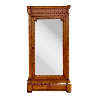 Vintage Coastal Carved Bamboo Armoire For Sale