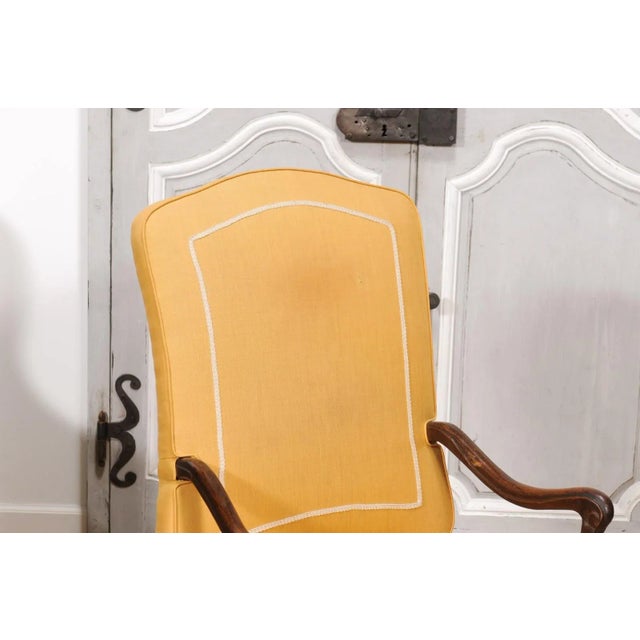 Wood 18th Century French Transition Period Walnut Armchair with Scrolling Arms For Sale - Image 7 of 12