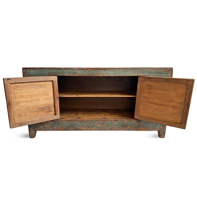 Boho Chic Antique Mongolian Teal Sideboard For Sale - Image 3 of 9